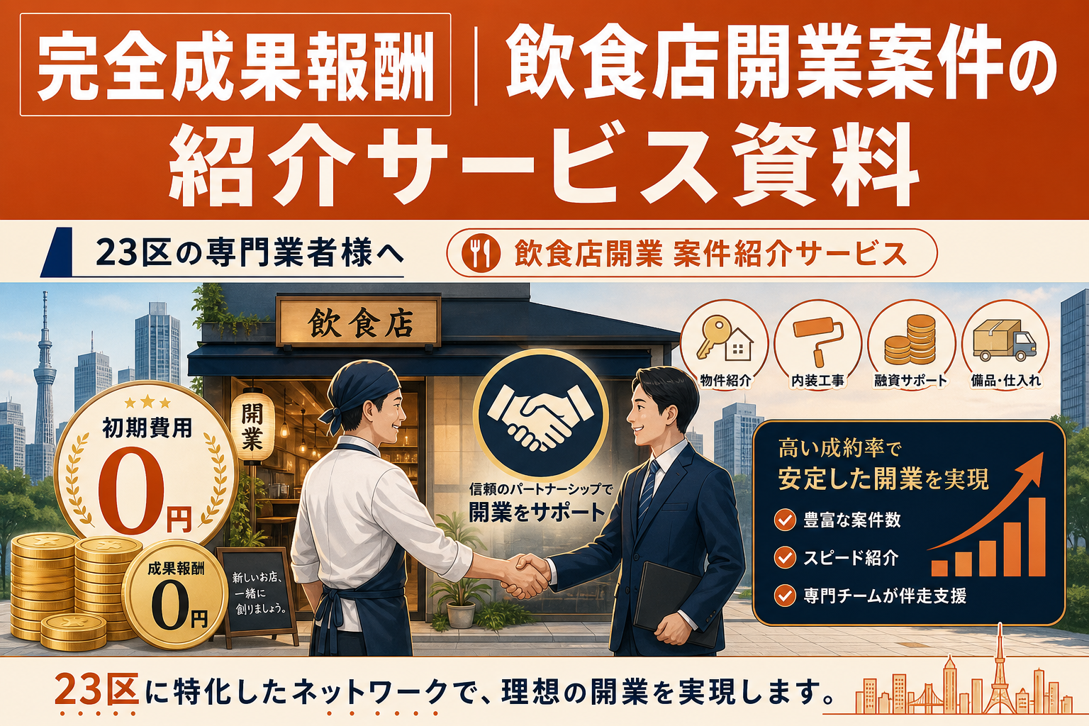 完全成果報酬｜飲食店開業案件の紹介サービス資料