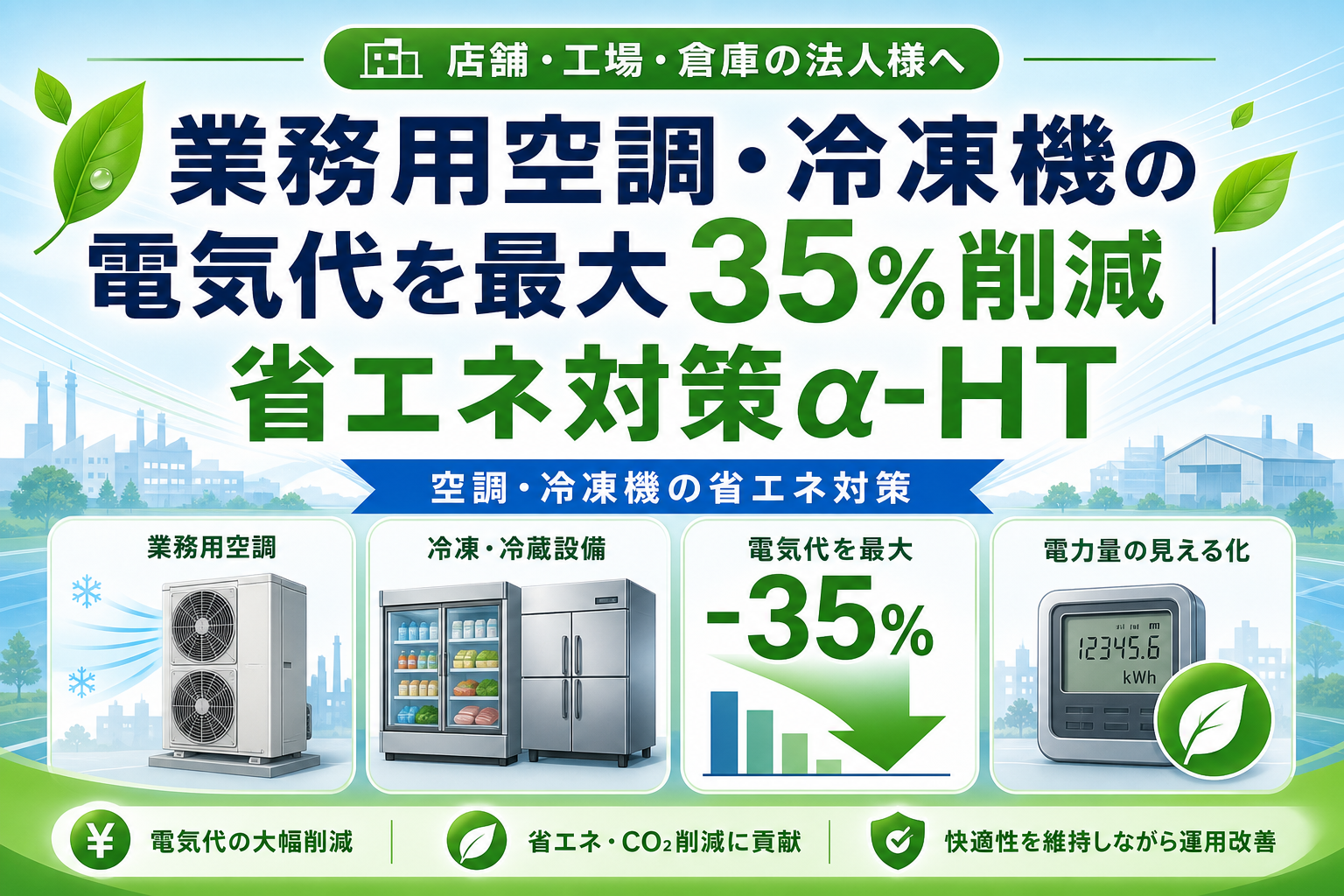 業務用空調・冷凍機の電気代を最大35%削減｜省エネ対策α-HT