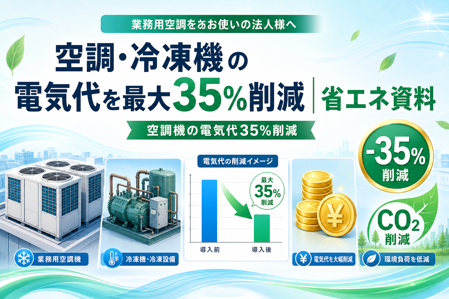 空調・冷凍機の電気代を最大35%削減｜省エネ資料