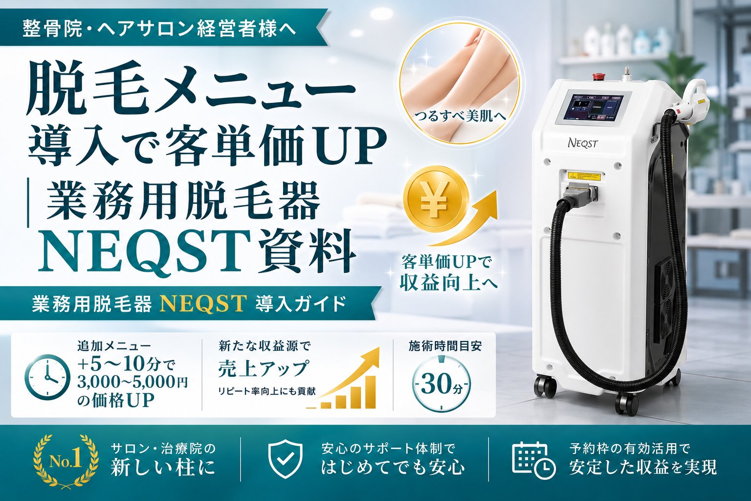 脱毛・フィシャルメニュー（たった5分施術）1オペＯＫ！導入で客単価UP｜業務用脱毛器NEQST資料