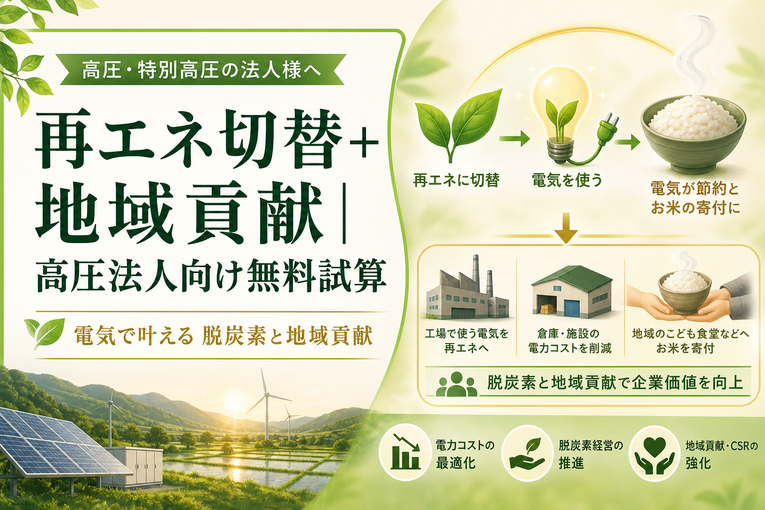 再エネ切替＋地域貢献｜高圧法人向け無料試算